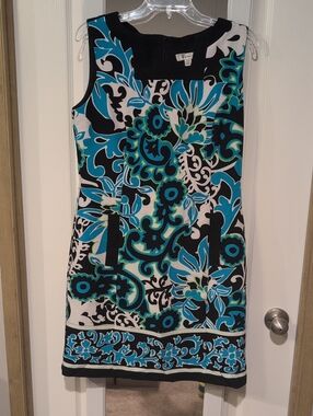 dressbarn Black, White & Teal Floral Shift Dress